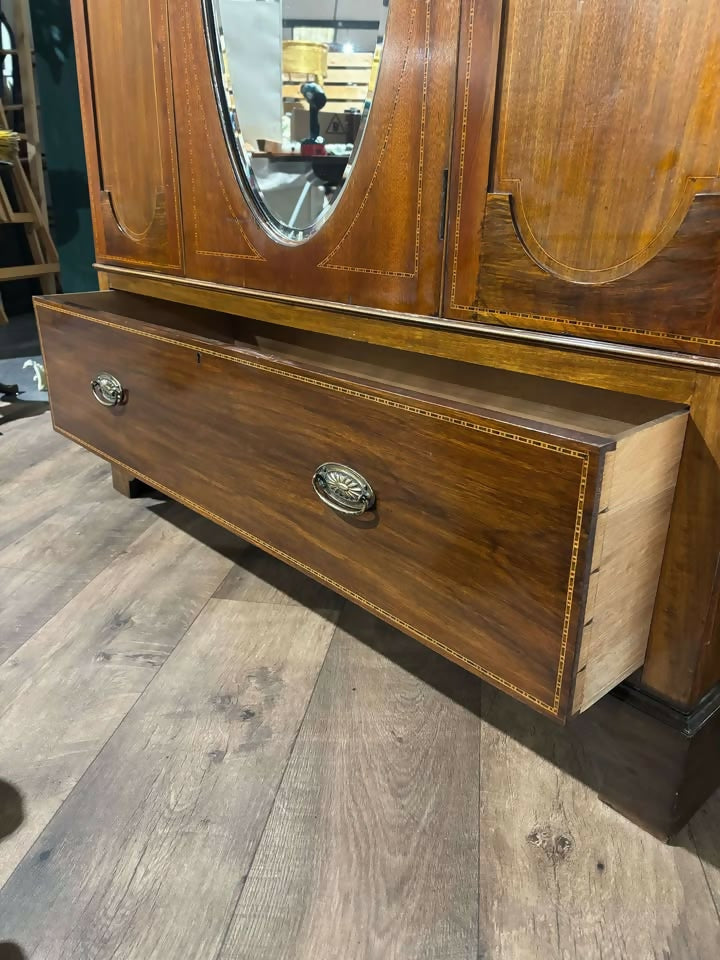 Edwardian Mahogany Inlaid Mirrored Wardrobe7