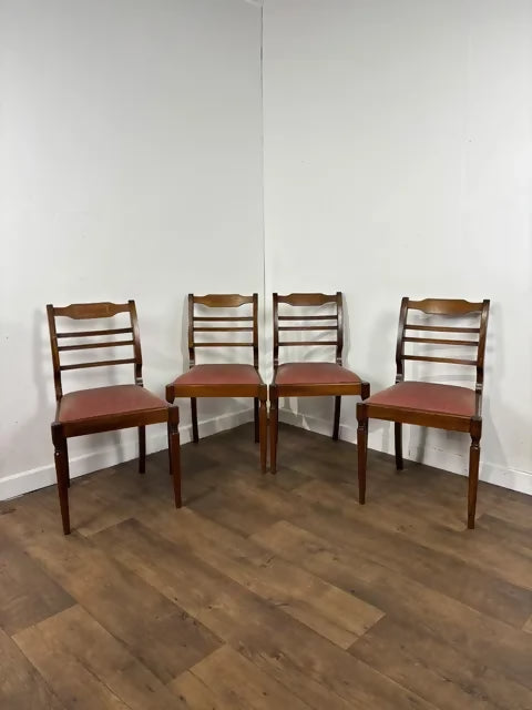 Reproduction Set Of Four Mahogany Inlaid Dining Chairs – Salmon Pink Upholstery