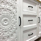 CARVED INDIAN SIDEBOARD. WHITE SIDEBOARD