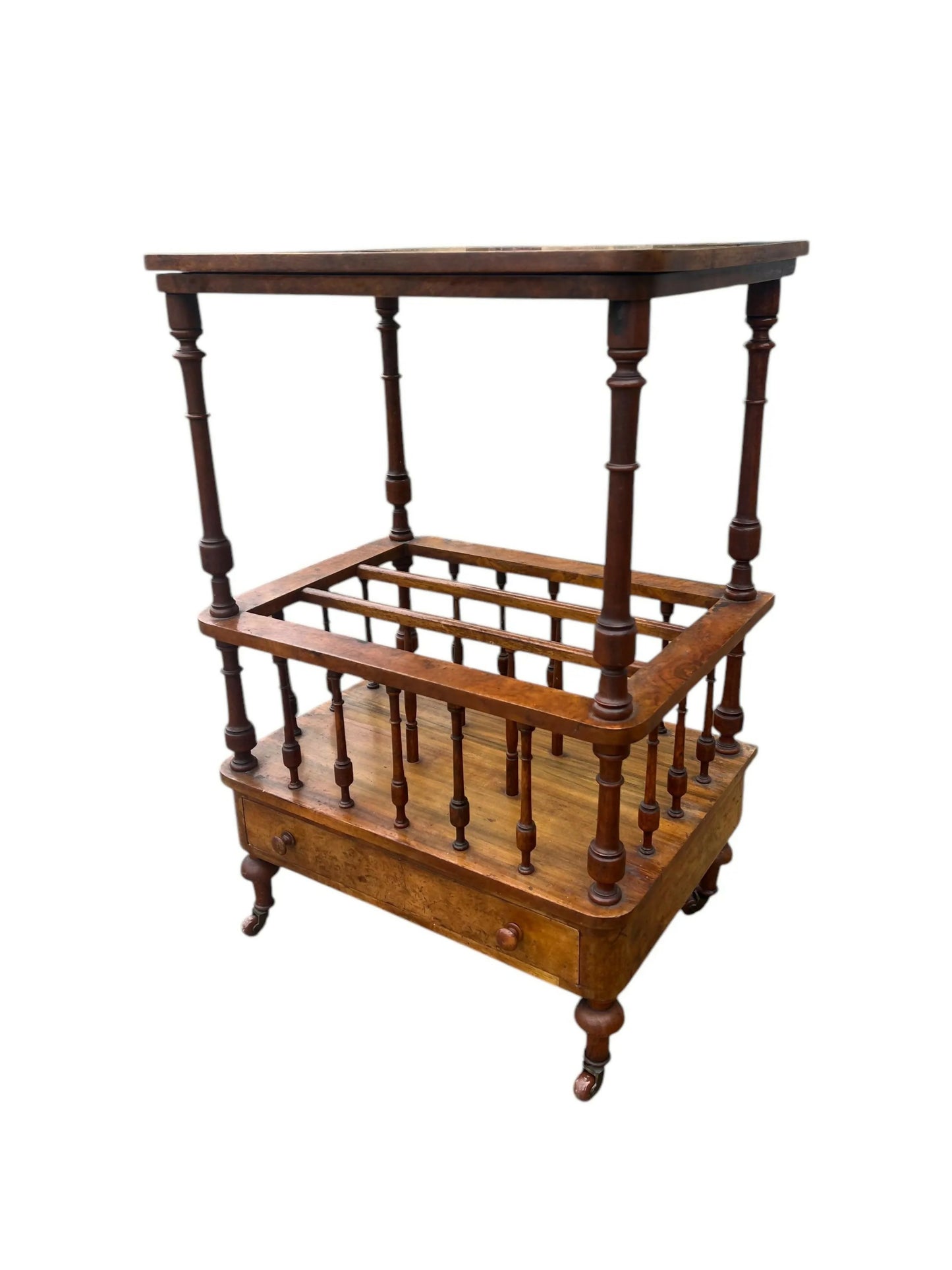 Antique 19th C Walnut Canterbury side table magazine rack.