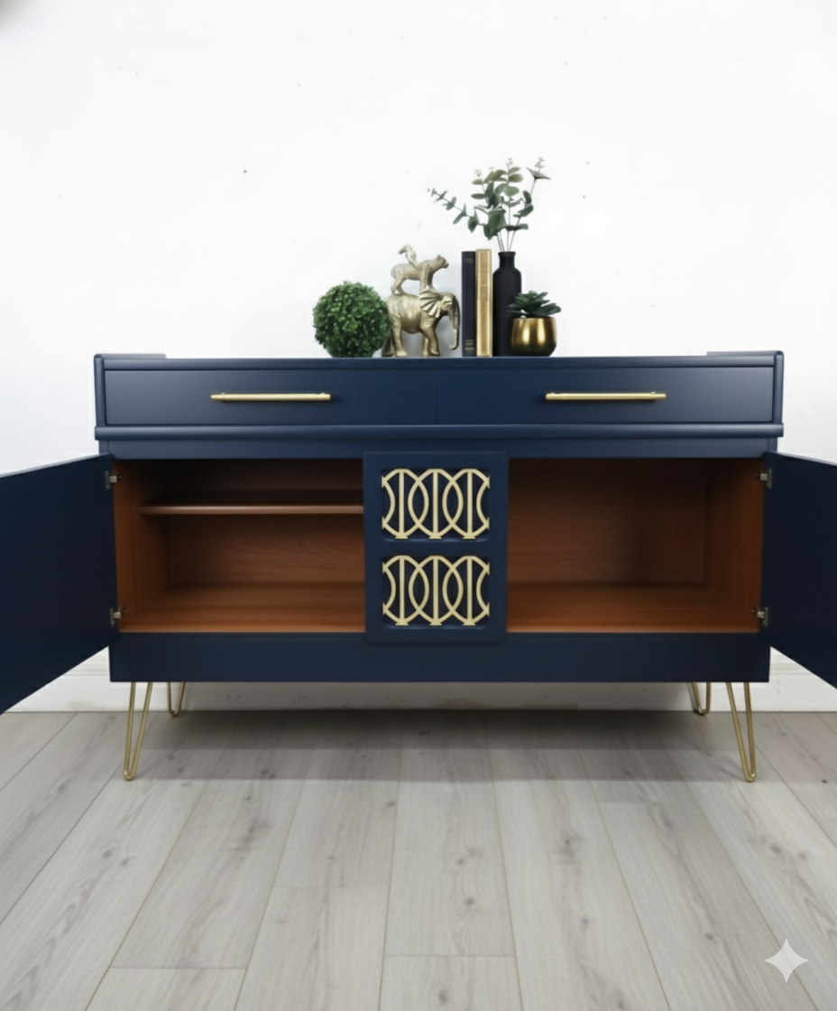 MADE TO ORDER-MIDCENTURY NATHAN NAVY BLUE SIDEBOARD