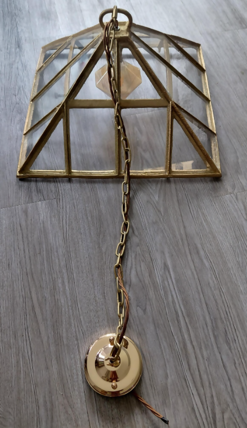 Repurposed Victorian Cloche Pendant Light - Gold Shimmer Finish