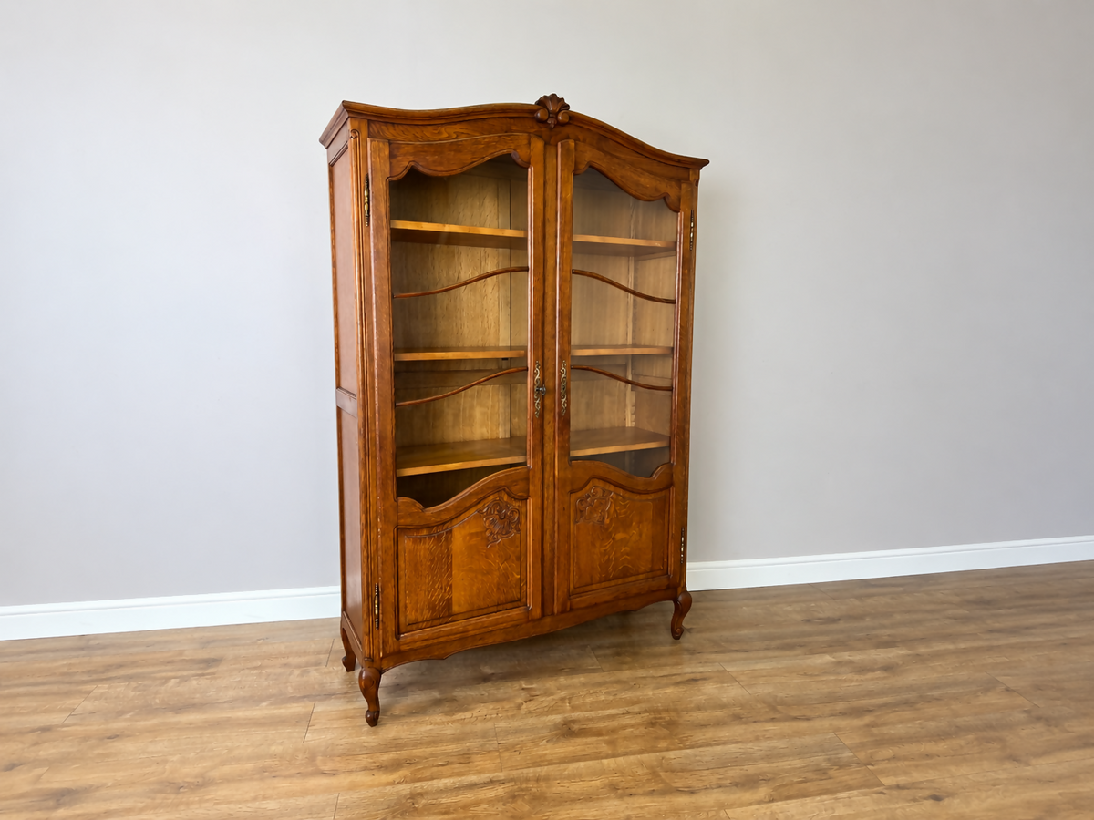 Bookcase Vintage French Louis Oak Glazed Display Cabinet Sideboard LOT 6522