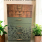Mid Century Modern Teak Dresser: Olive Green Floral Transfer, 6-Drawer