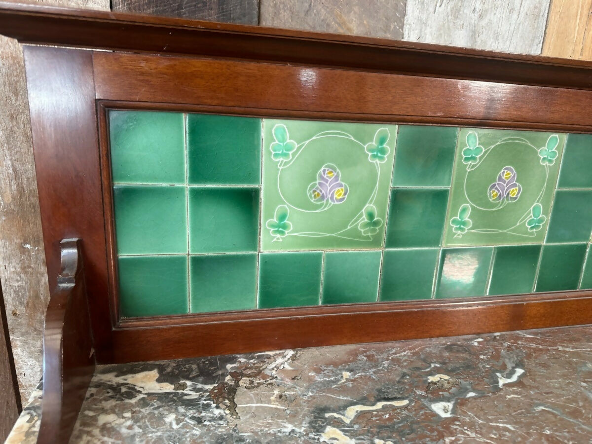 Antique Art Nouveau Three Piece Bedroom Suite, Dressing Chest, Double Wardrobe, Marble Washstand, c 1900