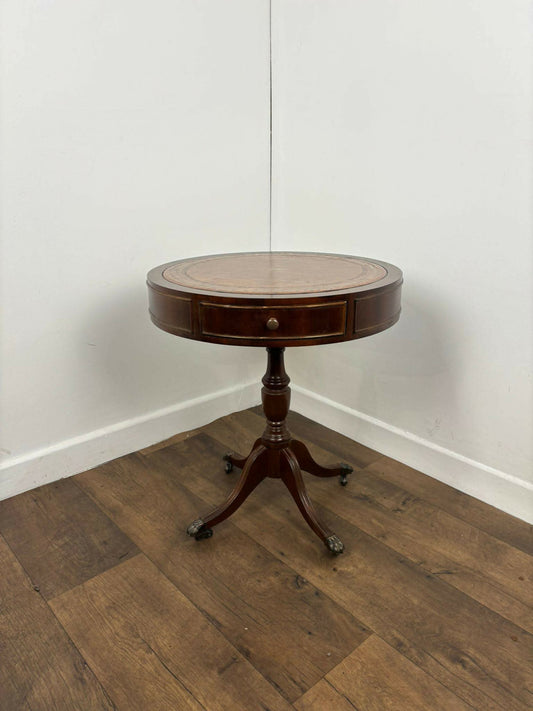 Vintage Reproduction Mahogany Drum Table with Leather Top