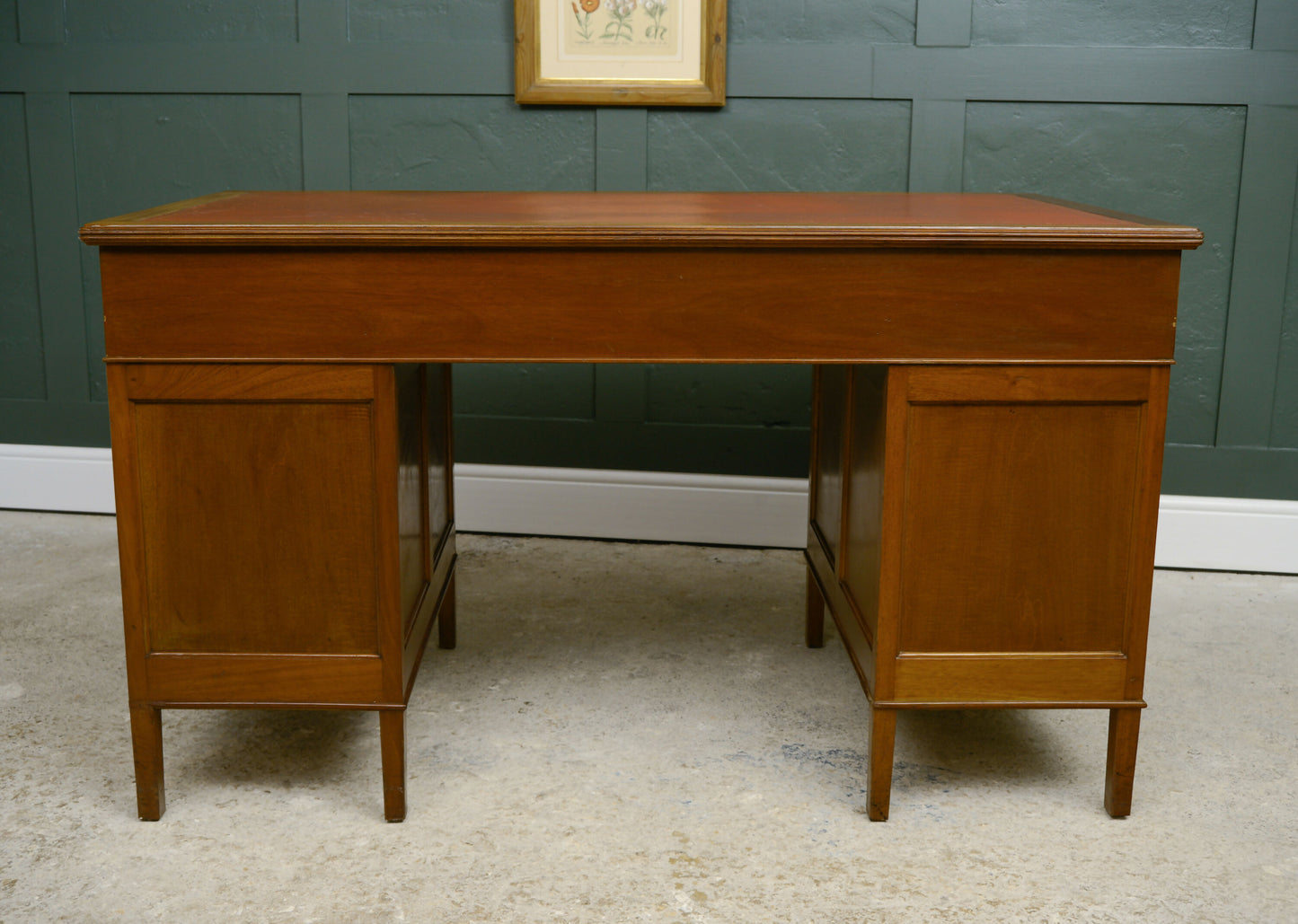 Art Deco Walnut Pedestal Desk with Red Leather Top - Cooke's of Finsbury