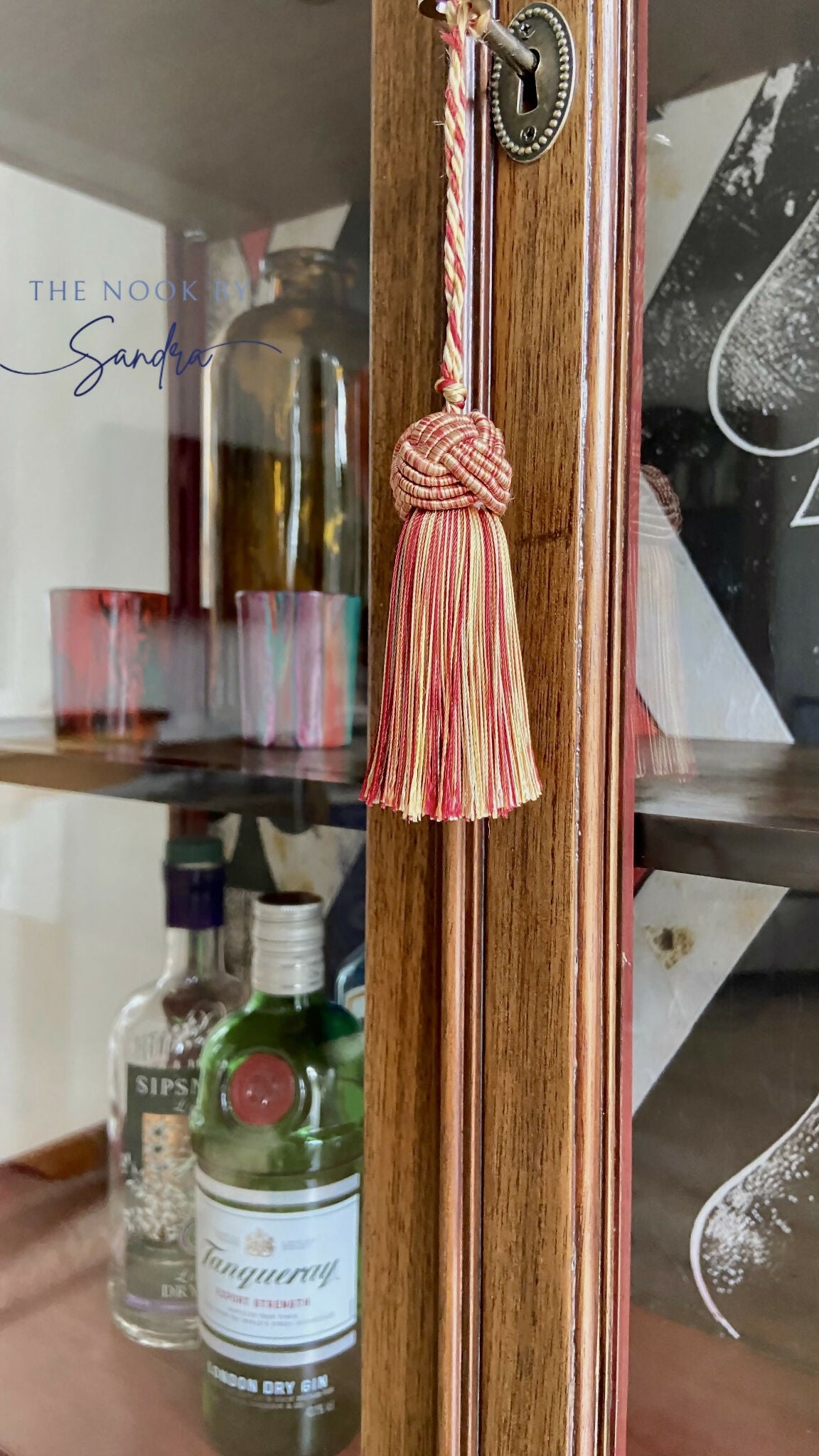 Upcycled Edwardian Mahogany Display Cabinet-Red and Black Perfect as a Cocktail or Display Piece