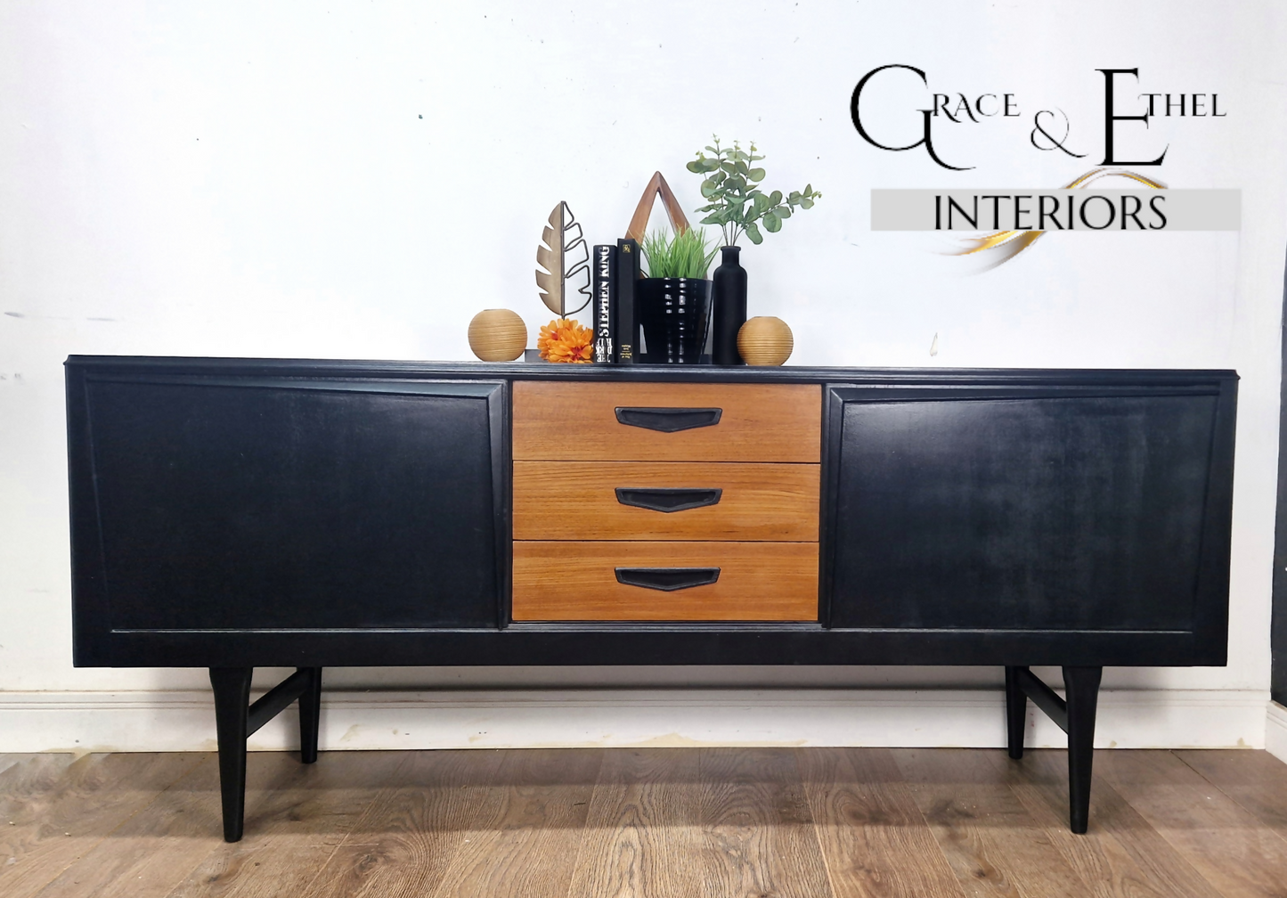 Black and teak midcentury modern sideboard