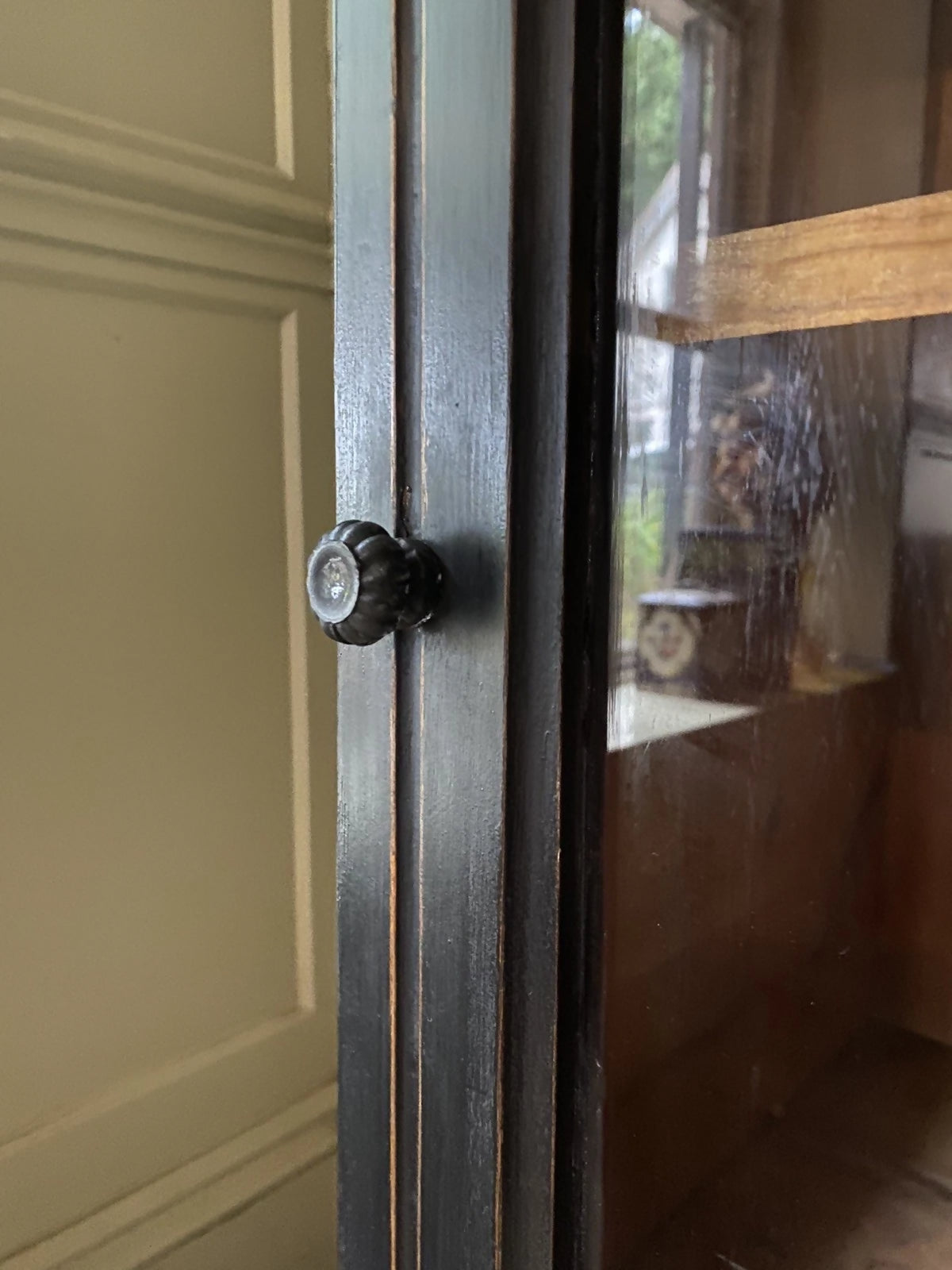 Vintage Black Painted Glazed Display China Cabinet Bathroom Cabinet