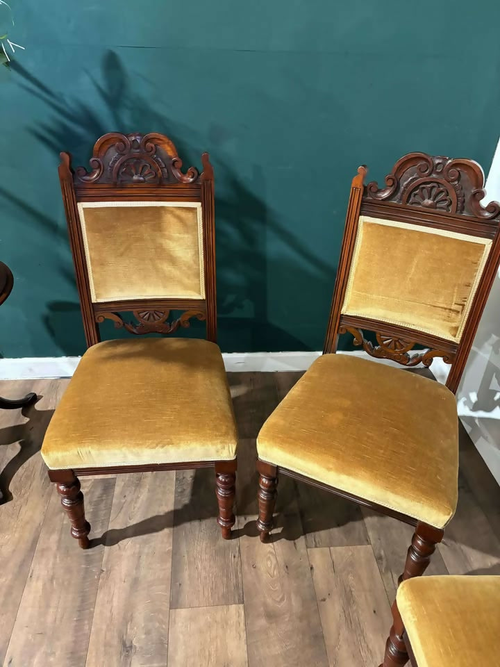 Four Edwardian Carved Walnut Dining Chairsn