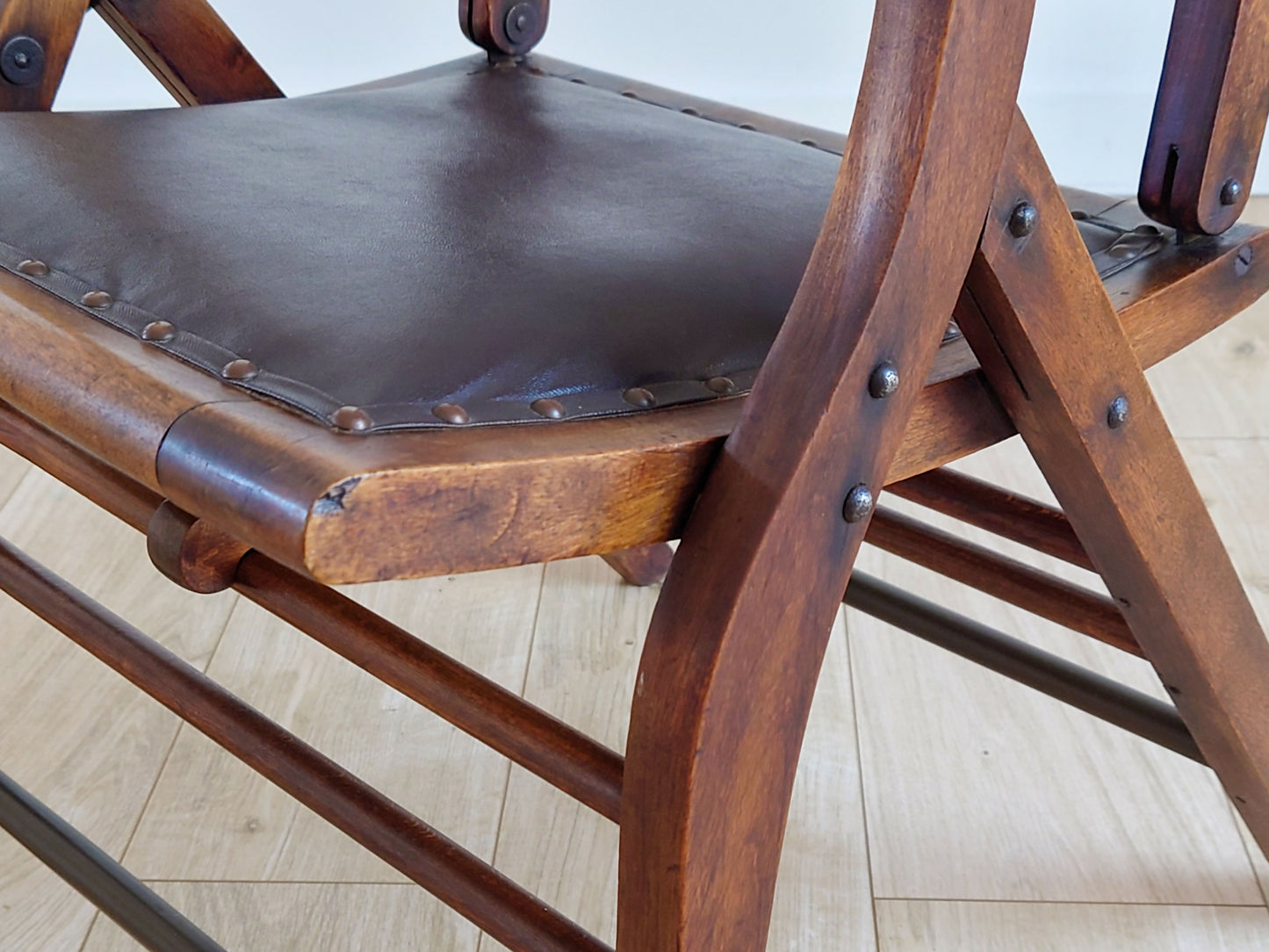 Campaign Chair With Adjustable Upholstered Headrest Circa 1890