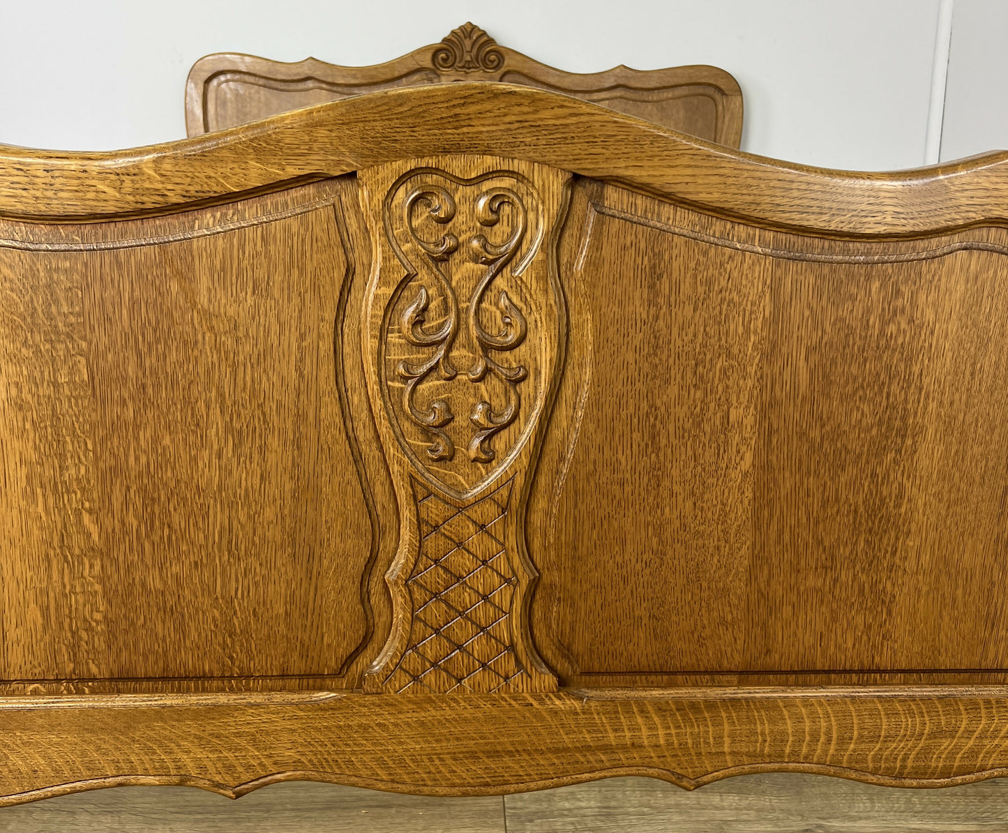 Bed Vintage French Louis XVI Oak Double Bed Frame Carved Headboard LOT 6376