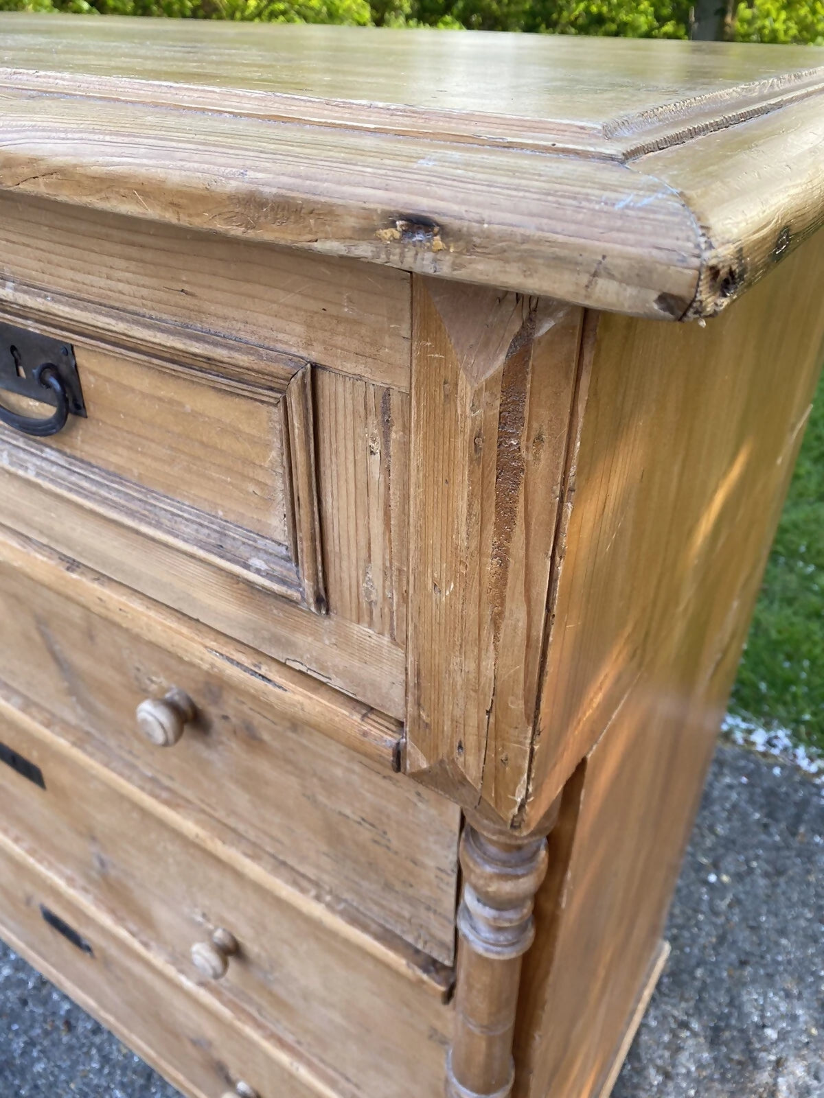 Large Rustic Antique Solid Pine European Style Chest Of Drawers