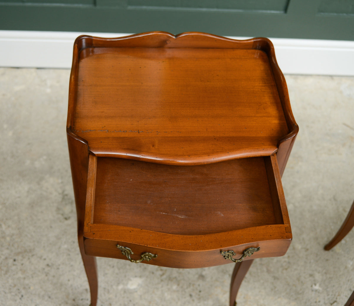 Vintage Pair French Bedside Tables - by Jean Laick - Cherry Wood