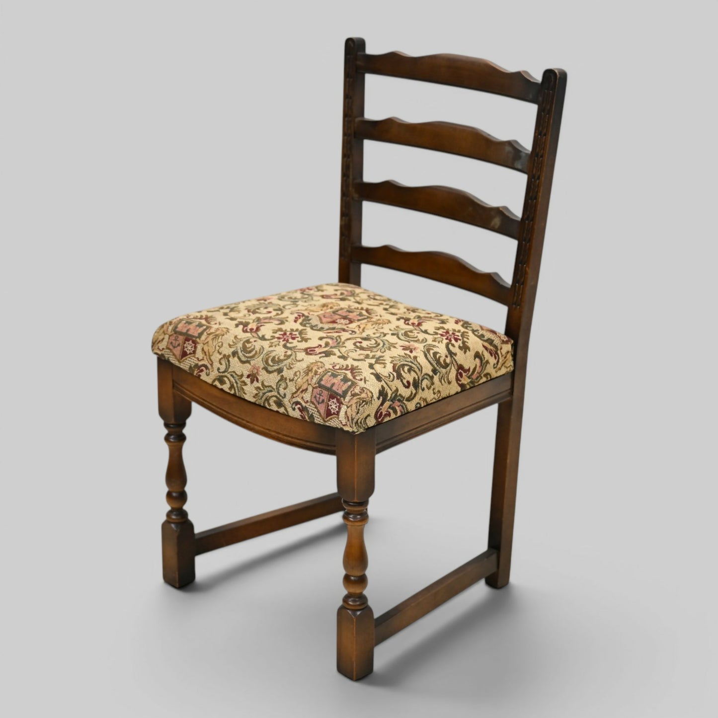 4 Old Charm Oak Dining Chairs Ladderback Tudor Fabric Light Oak FREE UK Delivery