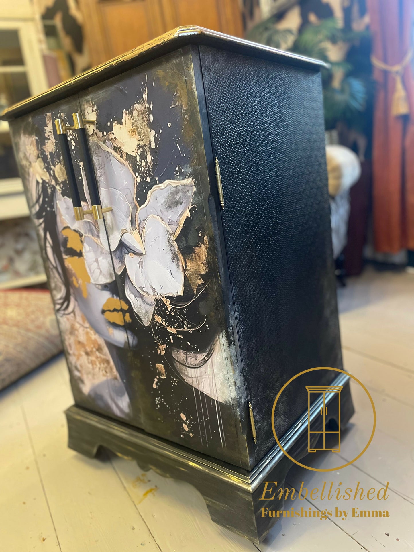 Black & Gold cabinet, media , storage