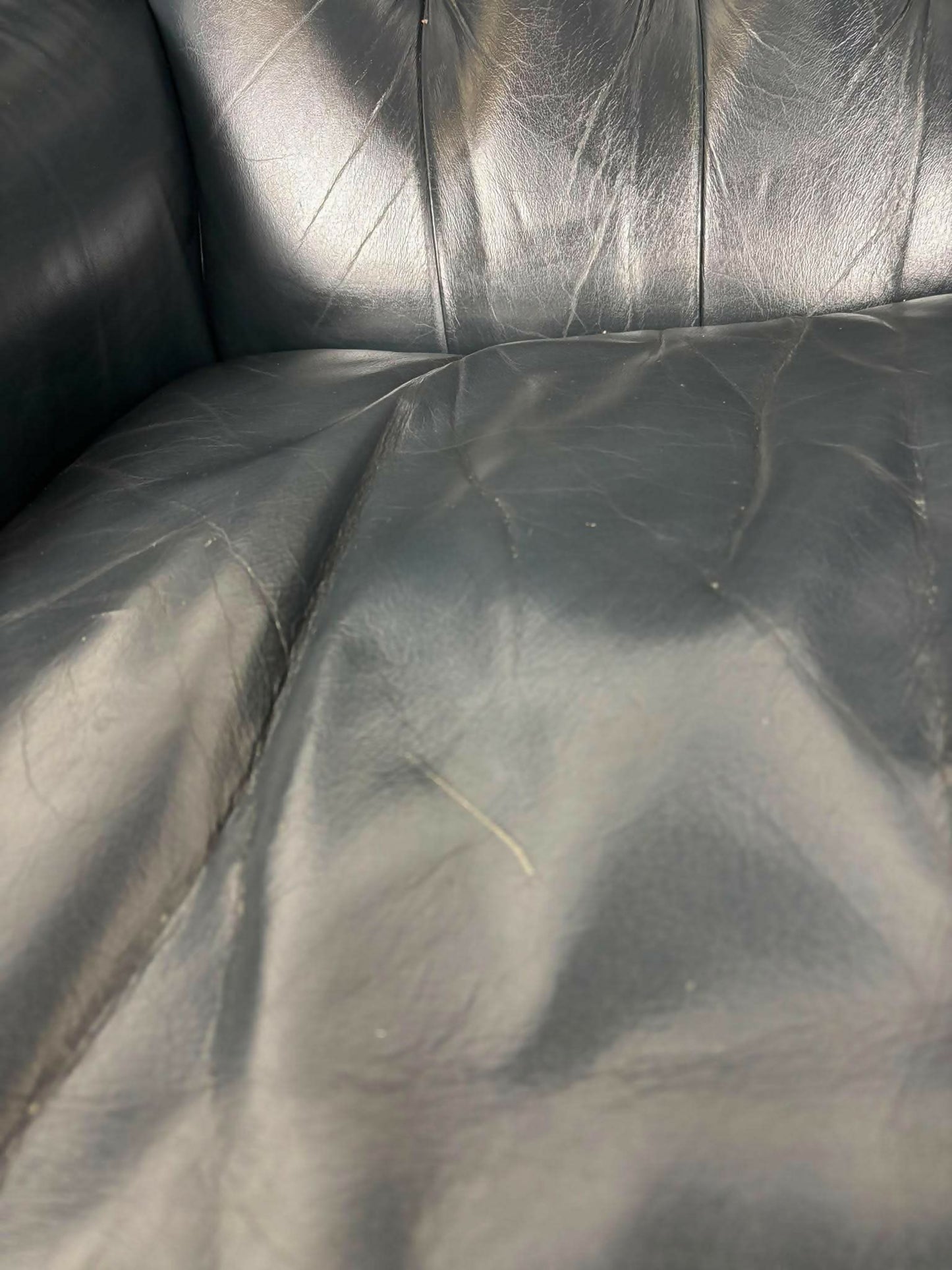 Blue Leather Chesterfield Style Wingback Armchair