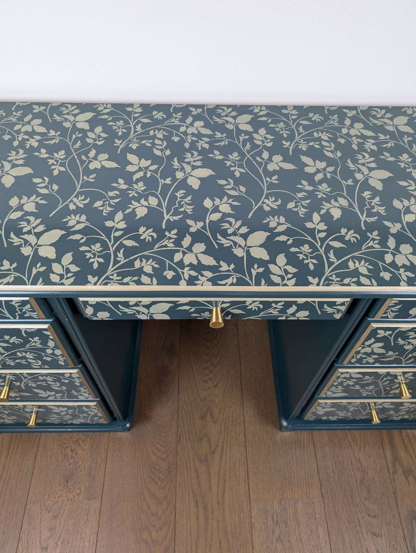 Hand-Painted Green Stencil Desk | Upcycled Vintage Writing Table | Unique Statement Piece
