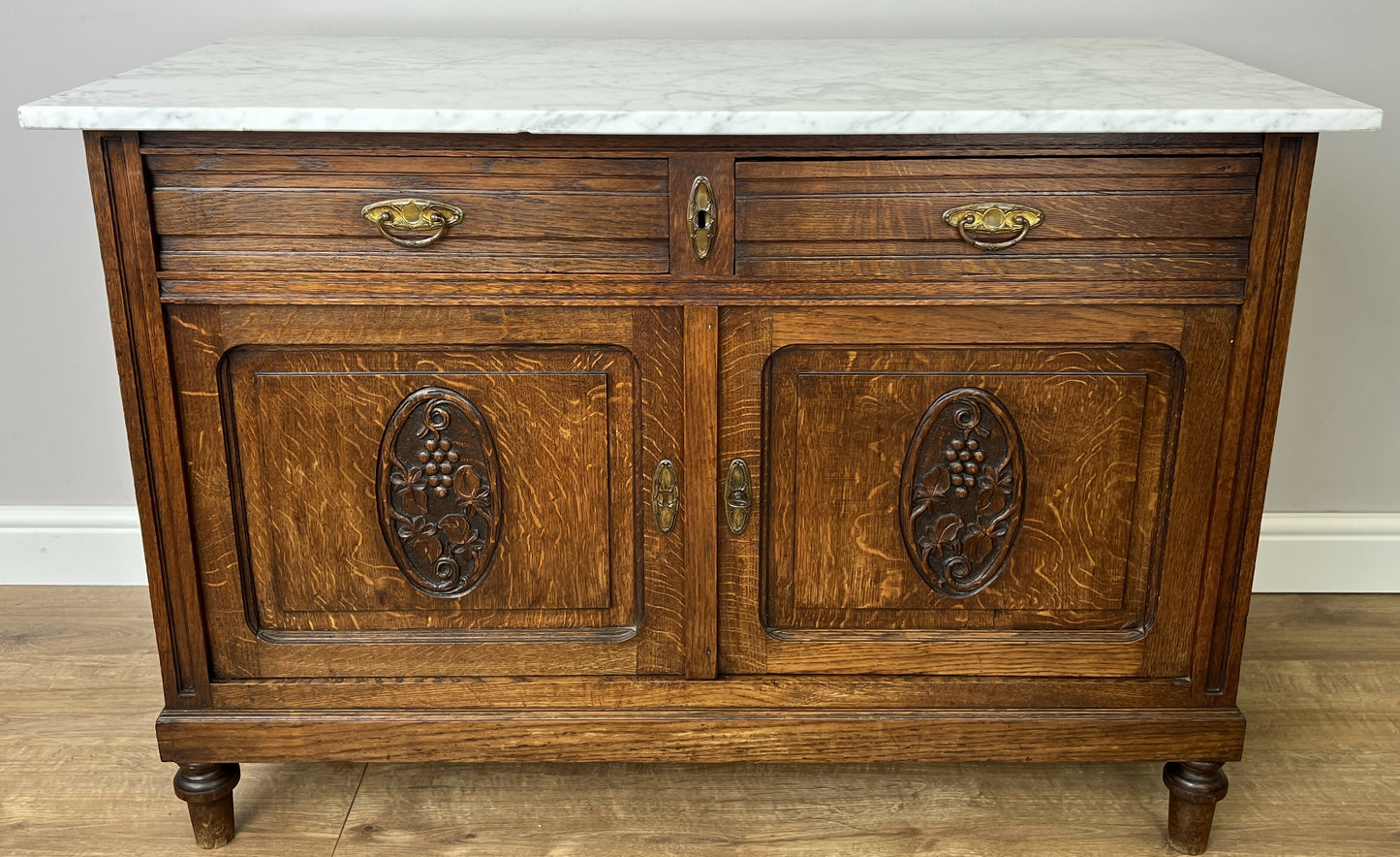 Cabinet Antique French Style Marble Top Oak Sideboard Carved Cupboard LOT 6312