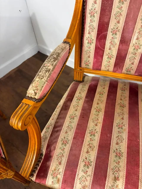 Pair of French Louis XVI Style Upholstered Armchairs
