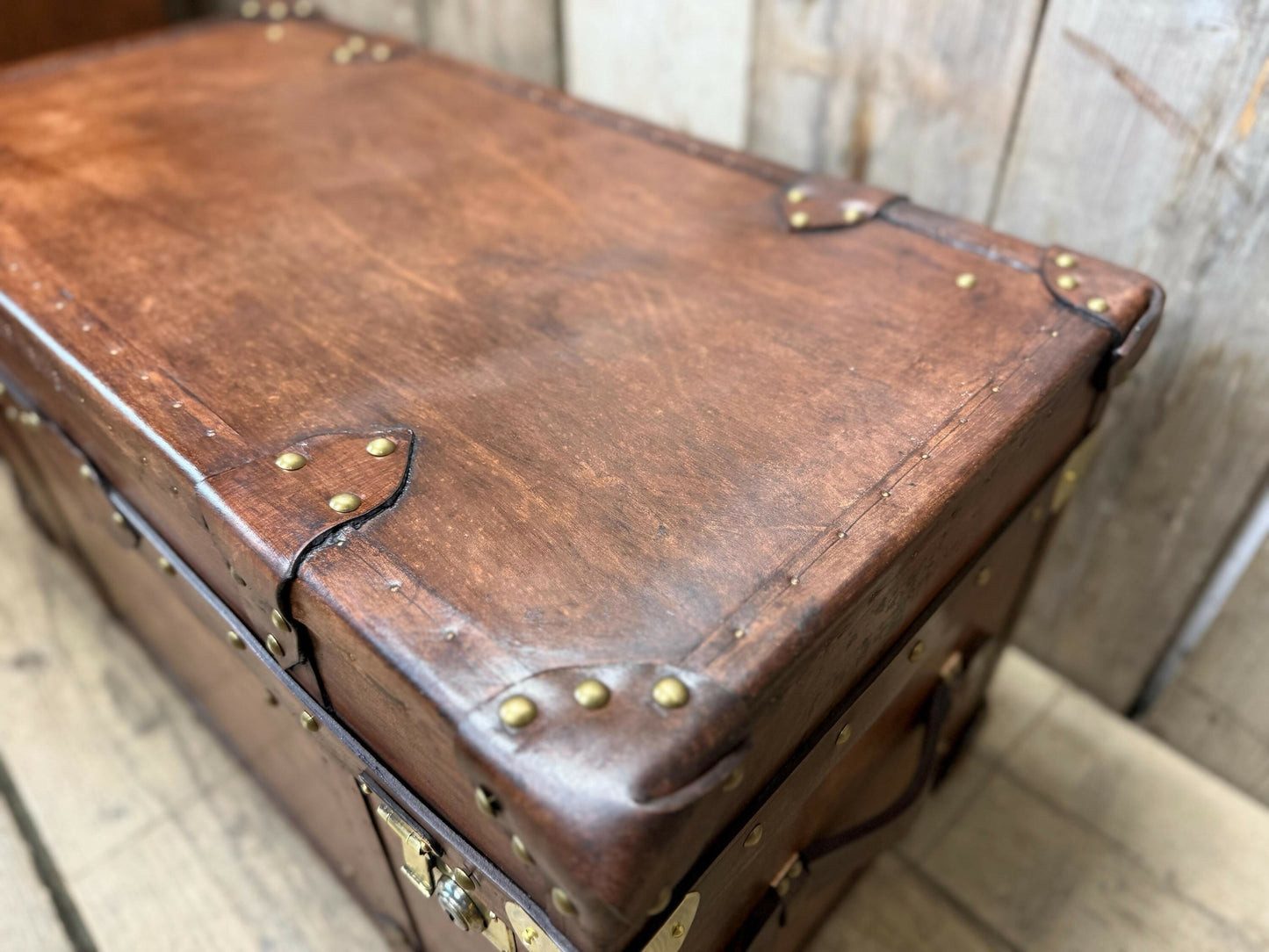 Luxury Hand dyed medium oak leather storage trunk