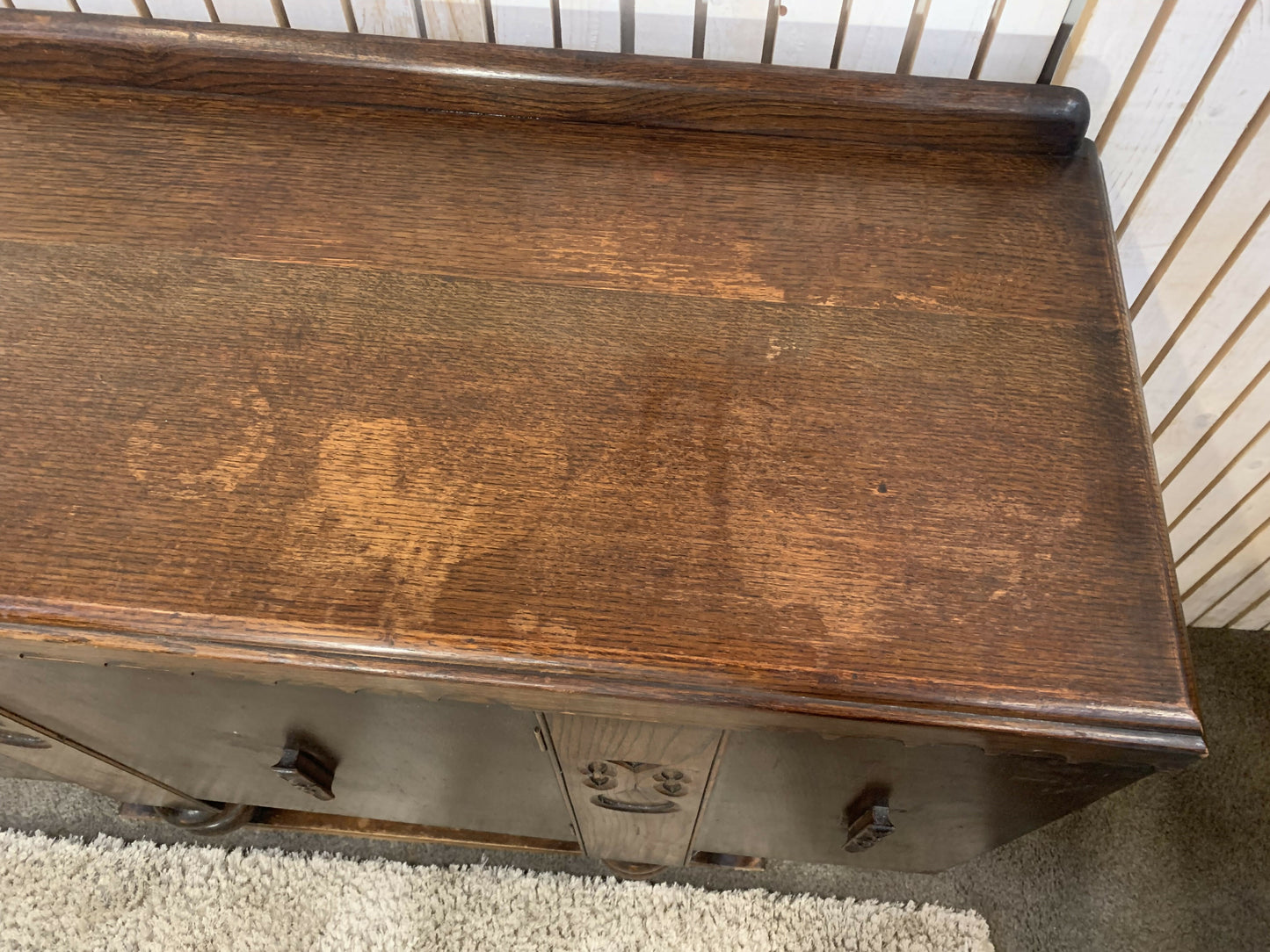 Vintage Art Deco Carved Wood Cabinet Sideboard 3 Doors 2 Drawers