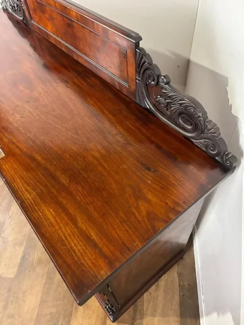 Victorian Mahogany Pedestal Sideboard with Carved Gallery Back