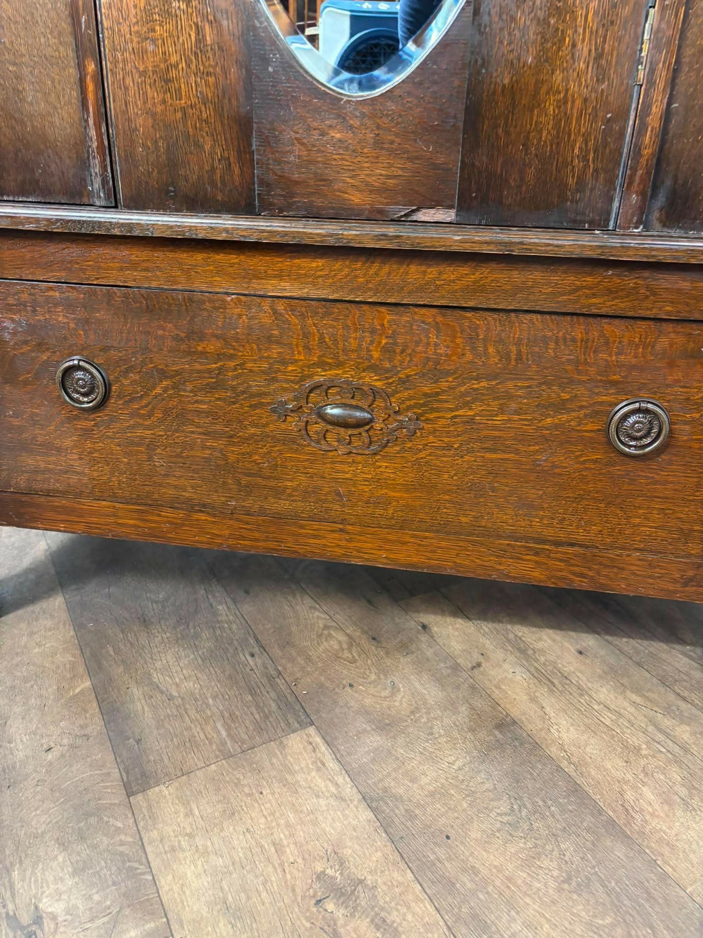 Vintage Oak Mirror Door Wardrobe