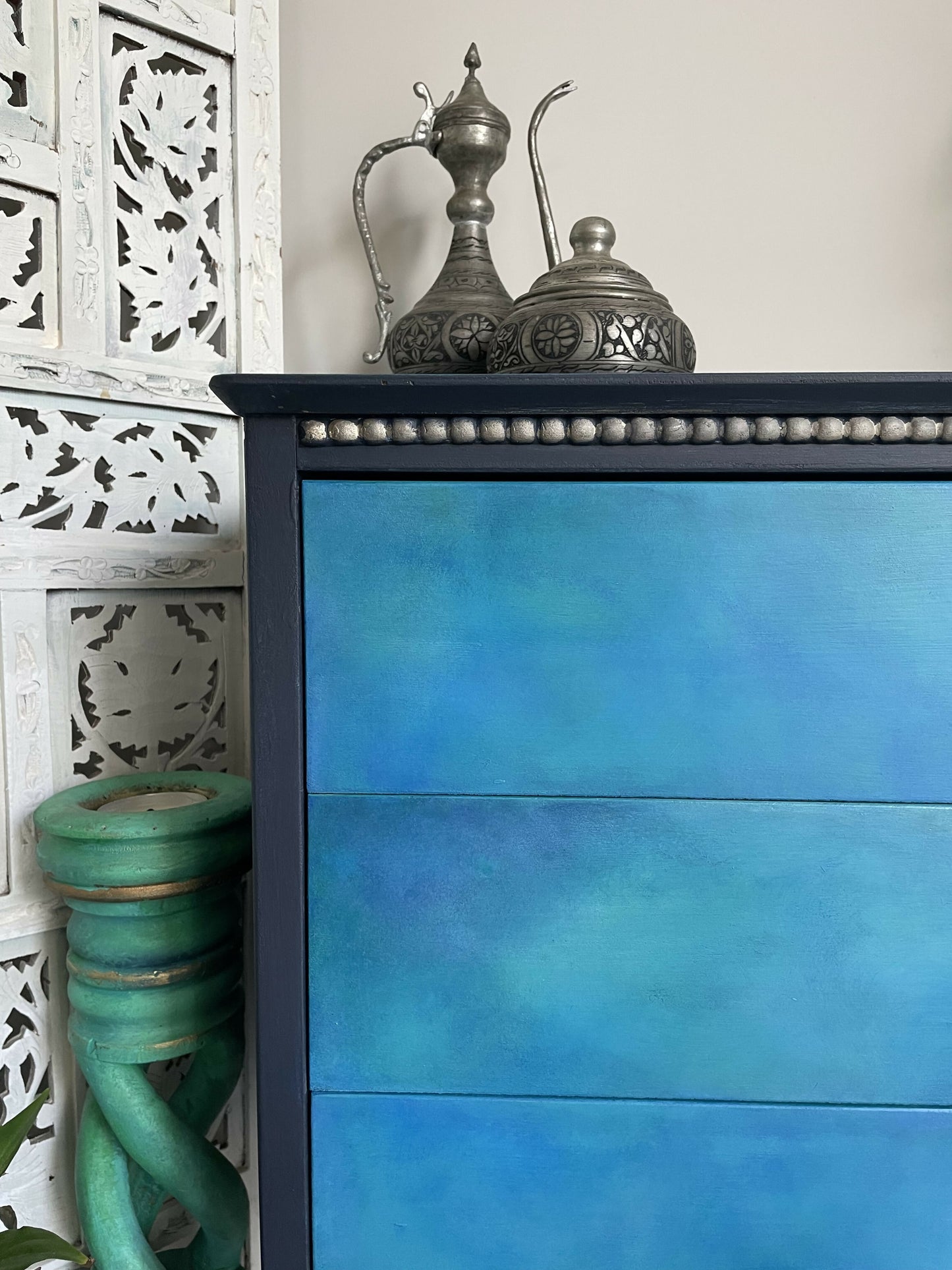 Mid Century Chest of Drawers Hand Painted Blue