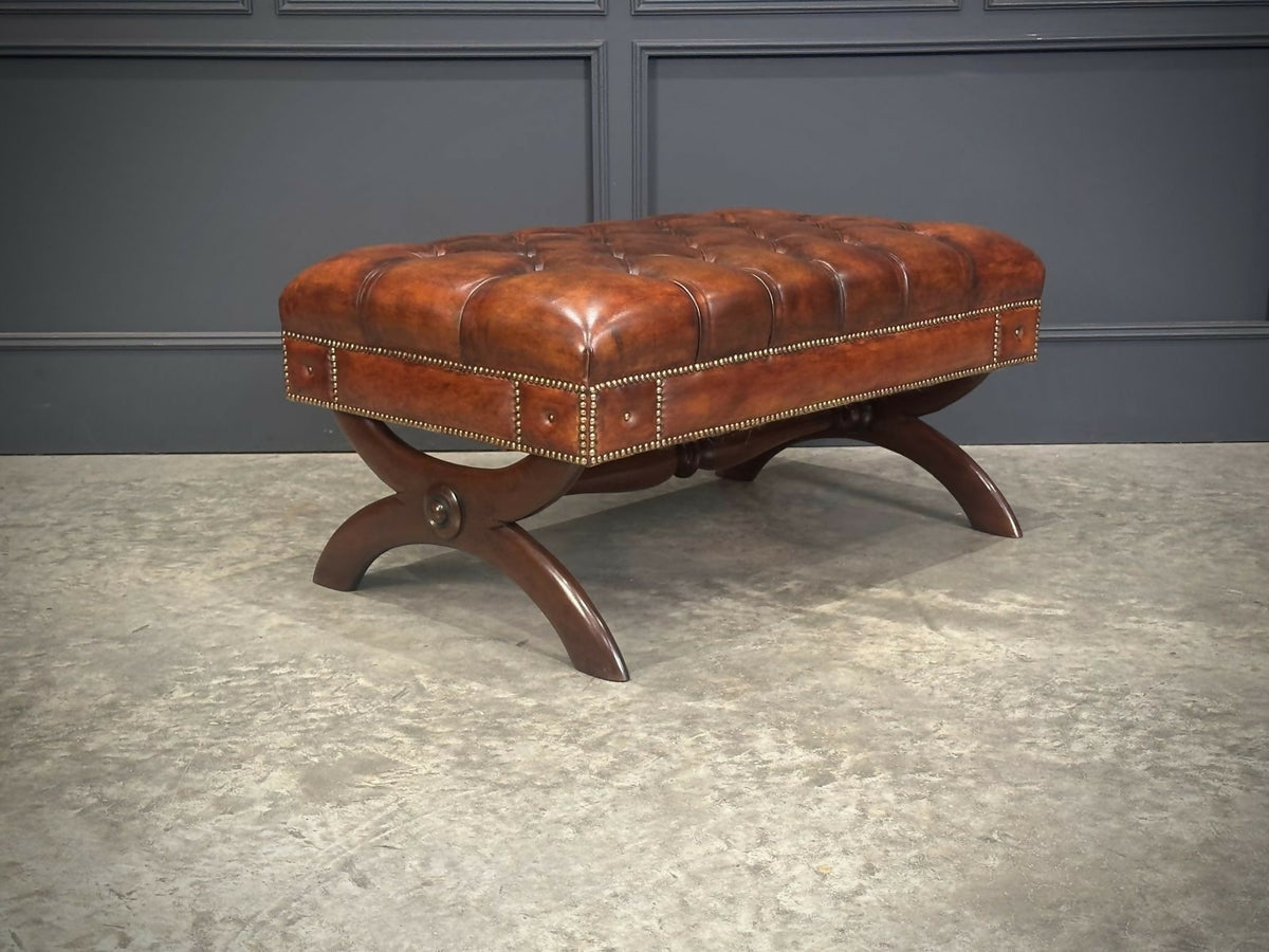 Hand Dyed Buttoned Leather Footstool