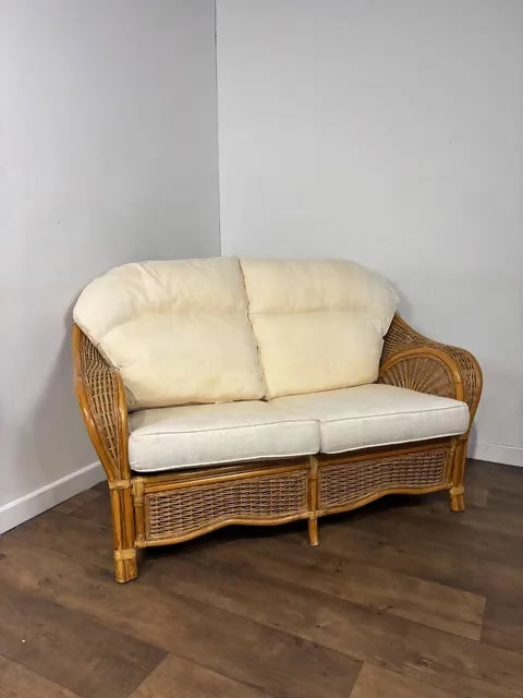 Vintage Three Piece Cane Conservatory Suite – Two Seater Settee & Armchairs