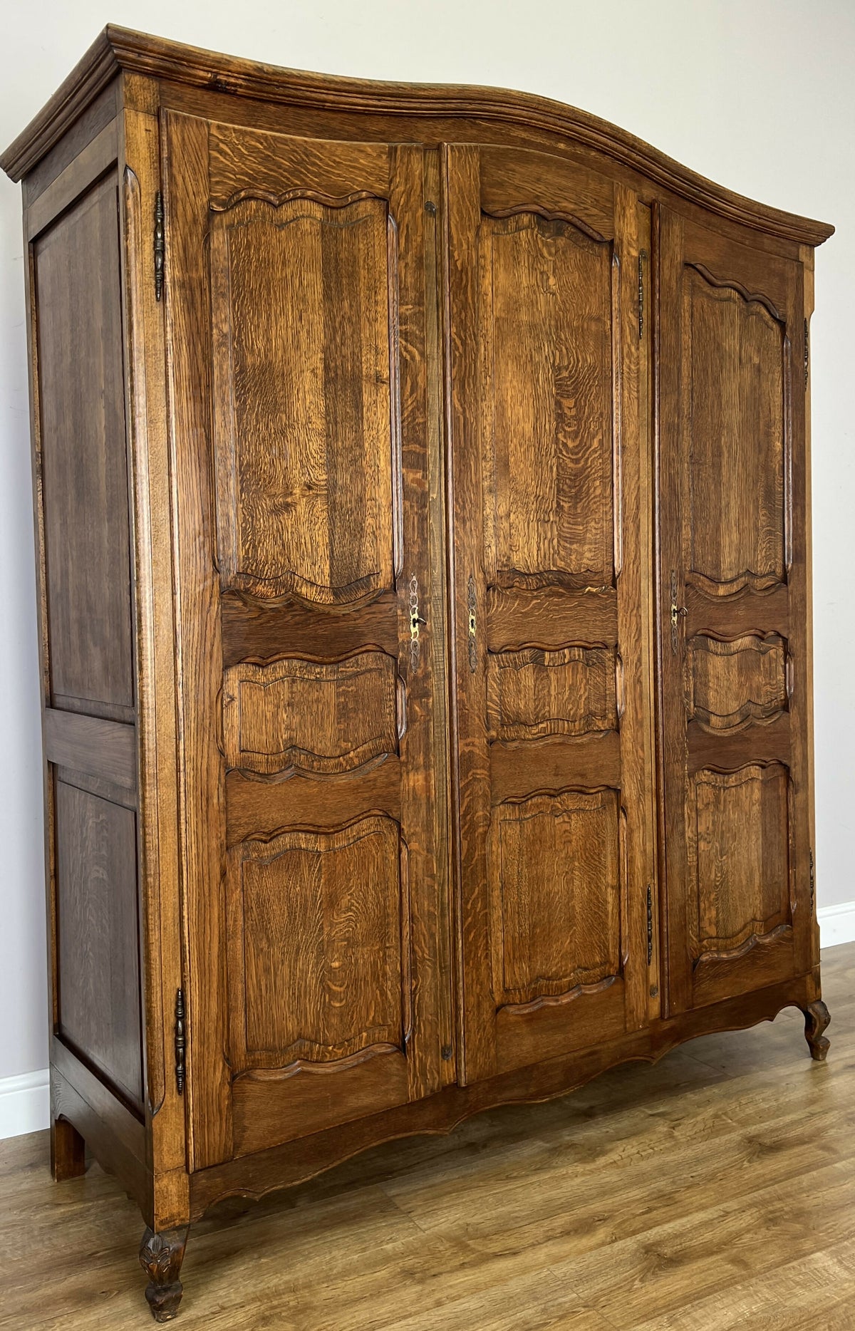 Wardrobe Vintage French Louis XVI Style Oak Three Door Carved Armoire LOT 6507