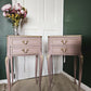 Pair of Olympus Louis style vintage pink and gold bedside drawers
