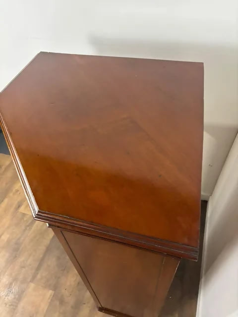 Edwardian Flame Mahogany Inlaid Freestanding Corner Cabinet