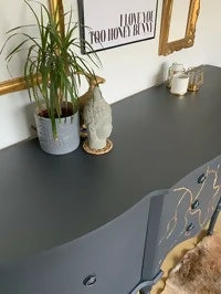 Vintage dark grey & gold leaf sideboard