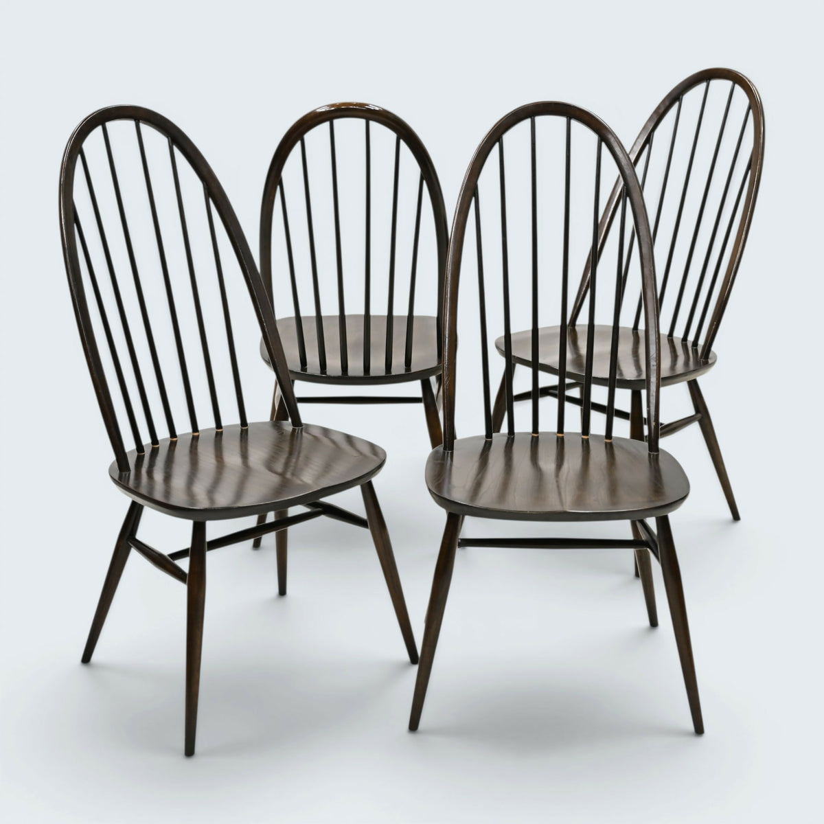 4 Ercol Dining Chairs Quaker Bow Back Retro Vintage Dark Finish FREE UK Delivery
