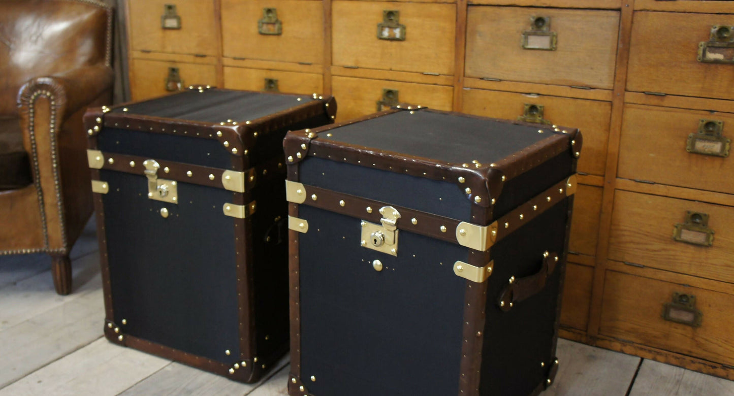 Black Vintage Handmade Bedside tables - English bespoke storage trunks