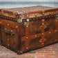 Vintage Inspired English Leather Steamer Trunk Interior Coffee Table End Table