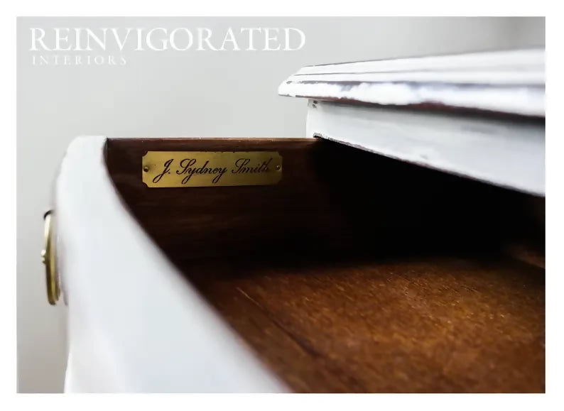 SOLD A pair of bow front Queen Anne legs bedside tables in Paris Grey and Old White