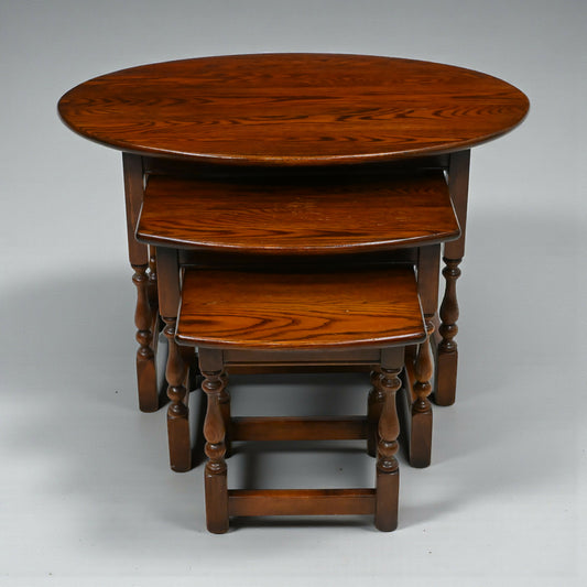 Old Charm Oval Nest of Tables in Tudor Brown Model 1990 VGC FREE UK Delivery