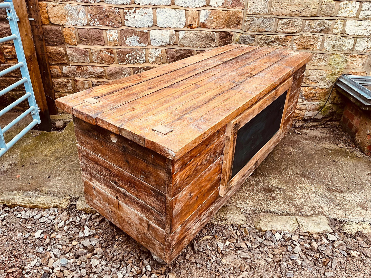 Rustic Reclaimed Wood Kitchen Island – Handmade Mobile Prep Table with Storage