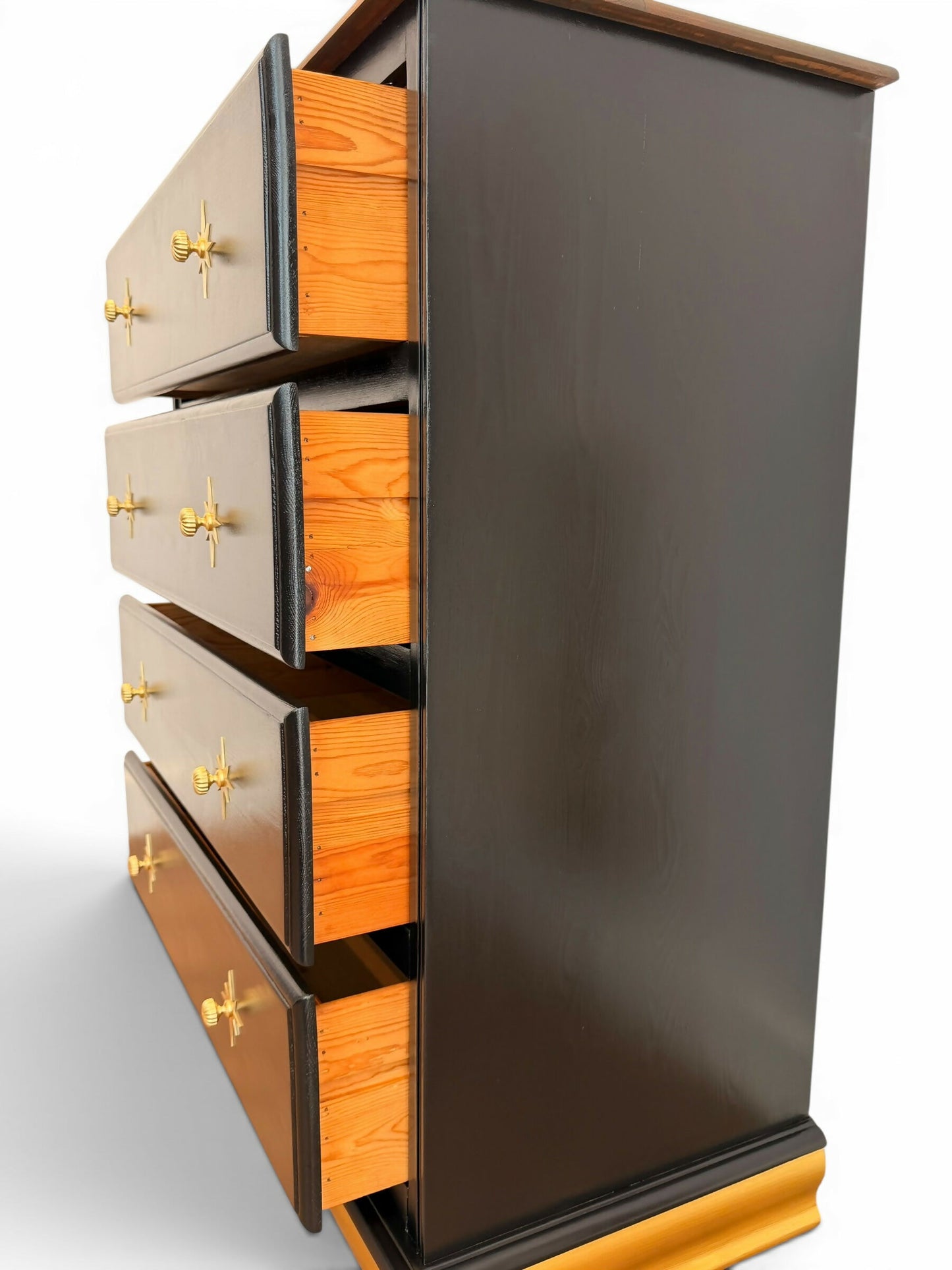 Luxury Black Starburst Chest of Drawers | Solid Wood | Vintage Refurbished Bespoke Furniture