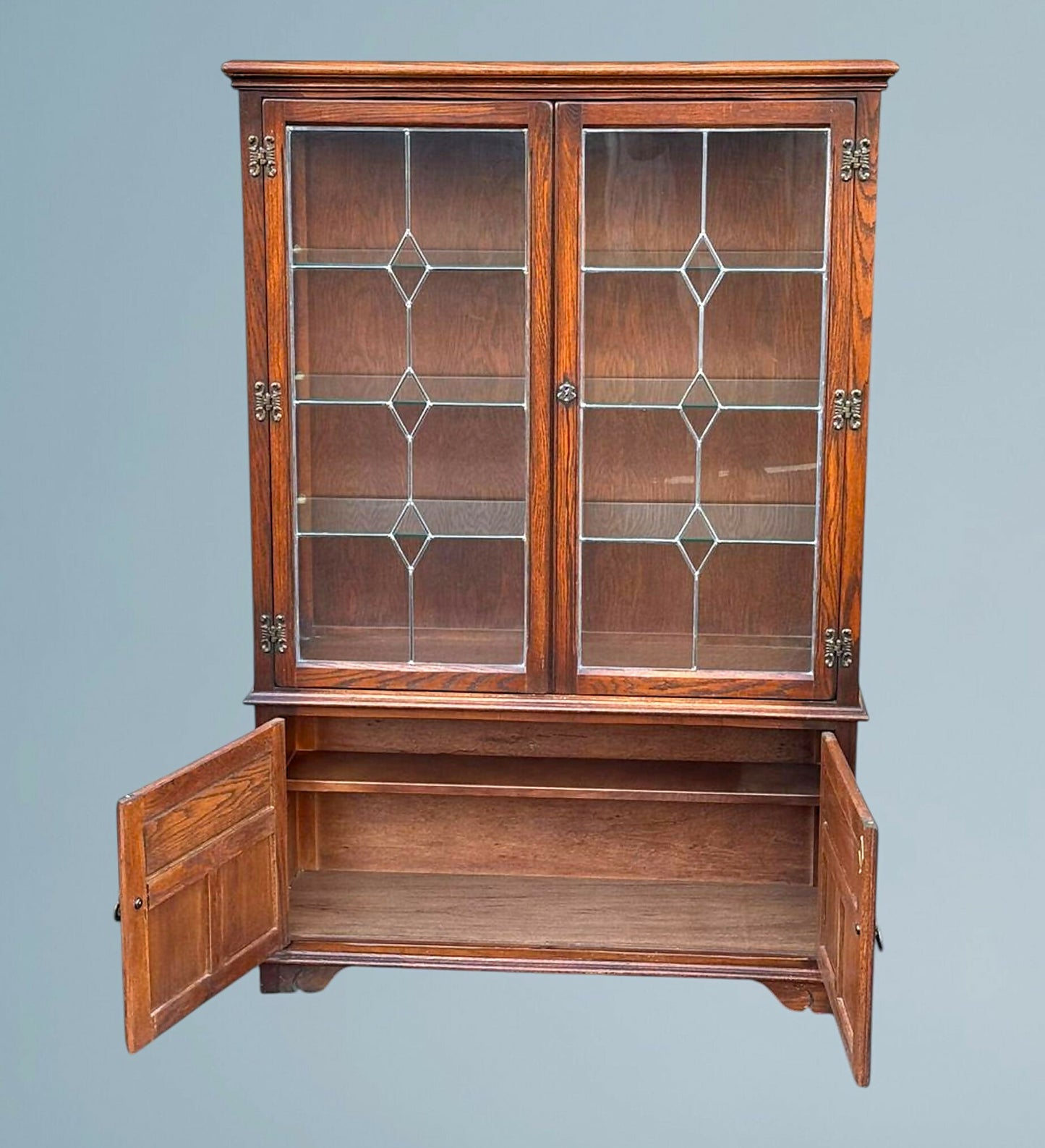 Wood Bros Old Charm Oak Display Cabinet Tudor Brown