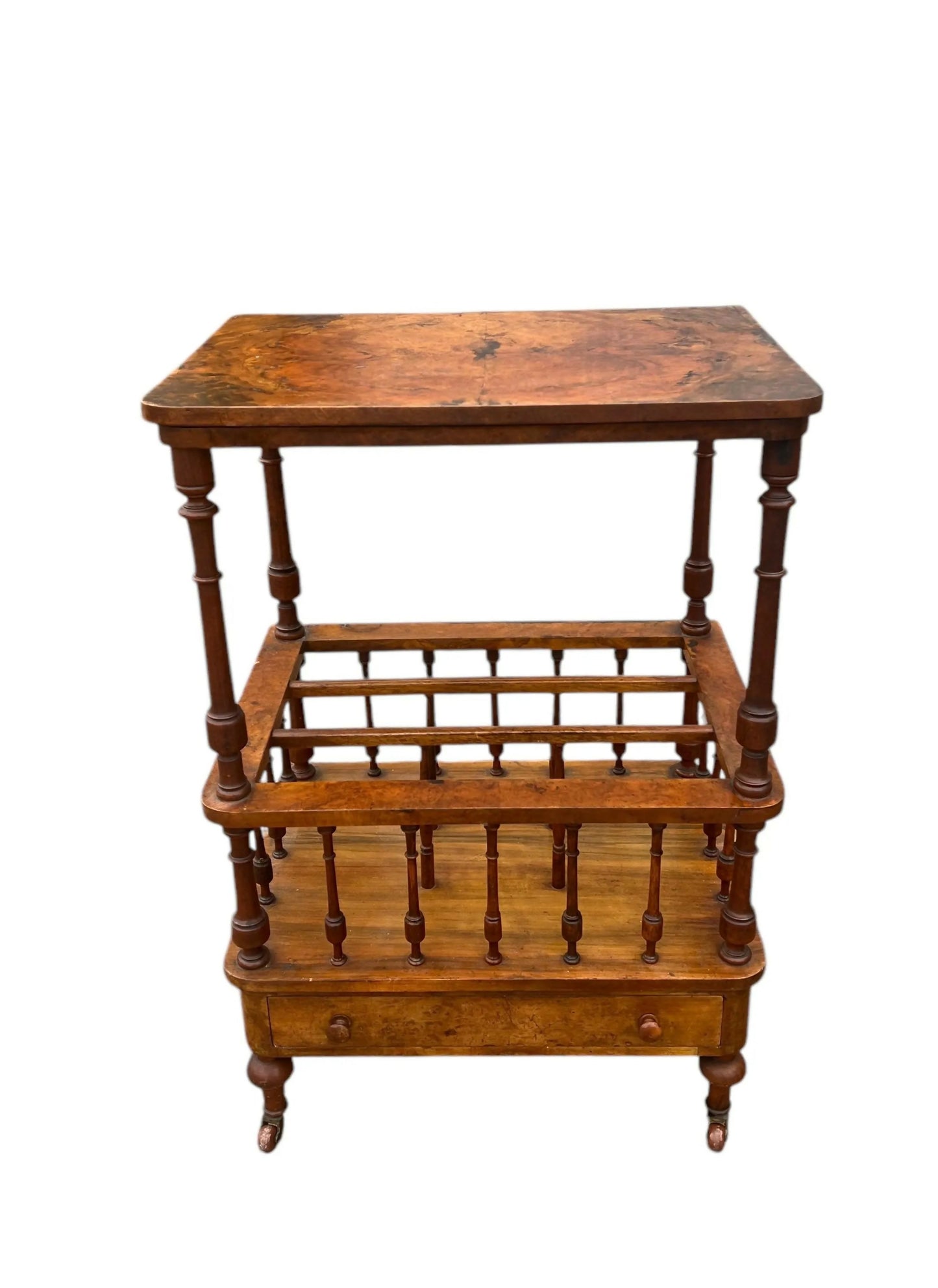 Antique 19th C Walnut Canterbury side table magazine rack.