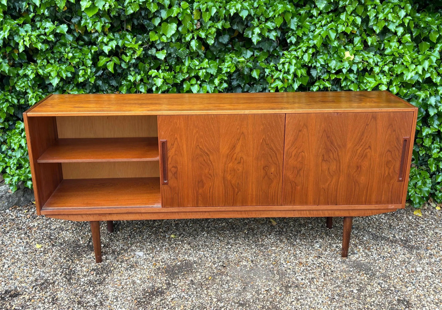 Danish Teak Mid Century Sideboard with Sliding Doors by Clausen and Son