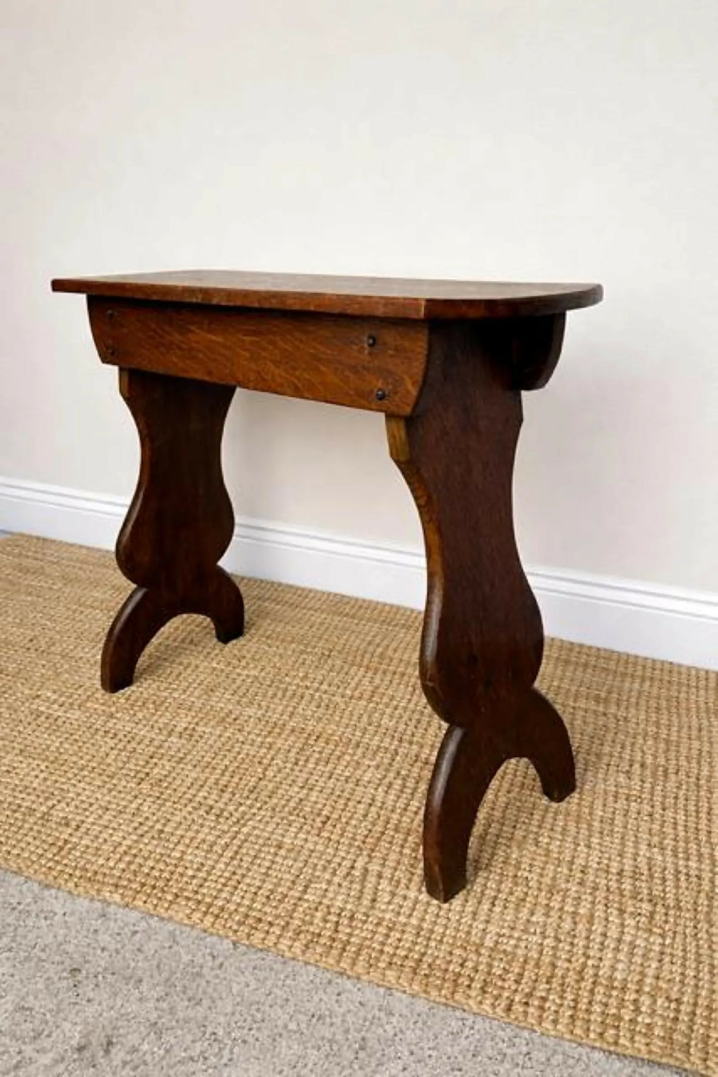 Antique Oak Stool | Rustic Oak Side Table | Vintage Lamp Table | Primitive Wooden Stool