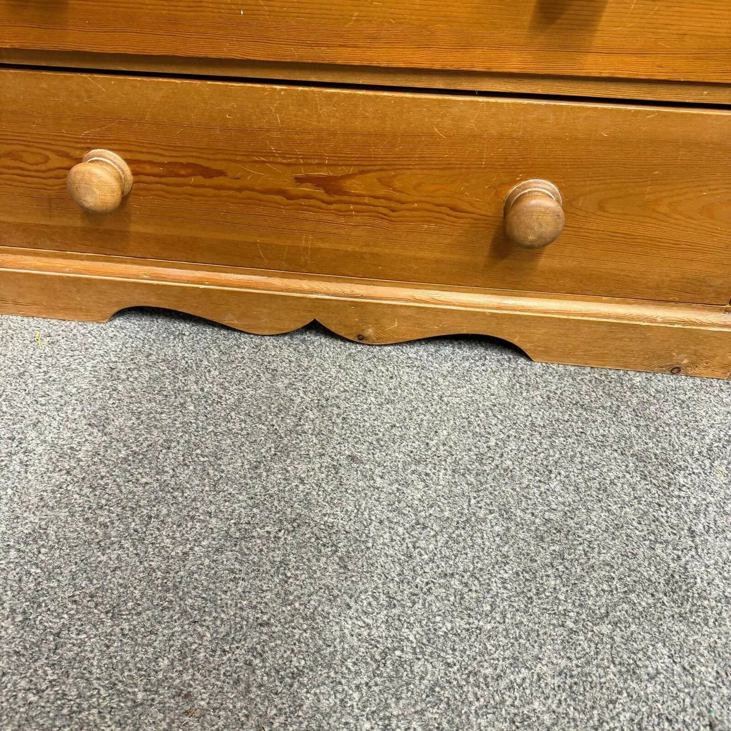 Vintage Solid Pine Low Chest of 3 Drawers Knob Handles Plinth