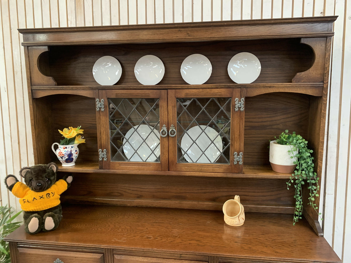 Vintage Old Charm style Oak Large Welsh Dresser Carved Display Cabinet Hutch