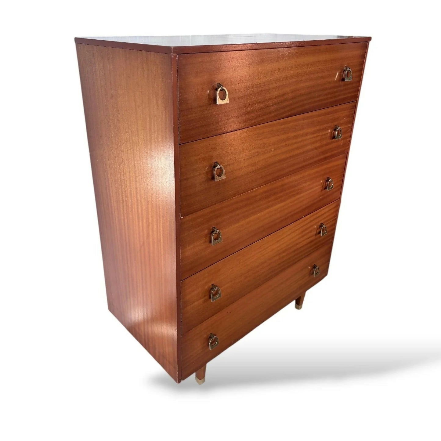 Mid-Century Chest of Drawers Tallboy with Brass Handles